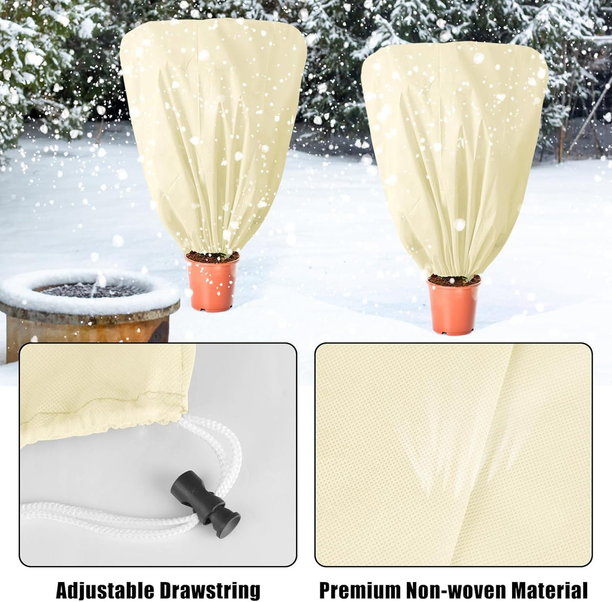 8 Pcs Plant Covers Frost Protection Bag 39.3" x 39.3" Winter Reusable Plants Jacket with Drawstring Shrub Protection Wraps Bags Frost Blanket for Winter Outdoor Garden Plants