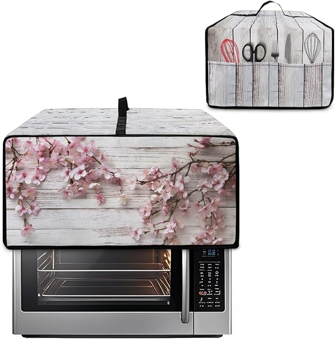 Air Fryer Toaster Oven Dust Cover Countertop Microwave Dust Cover Protector, Compatible with Convection Oven, M, 16.5 x 20.5 x 10 inches, Peach Blossom White Wood Grain