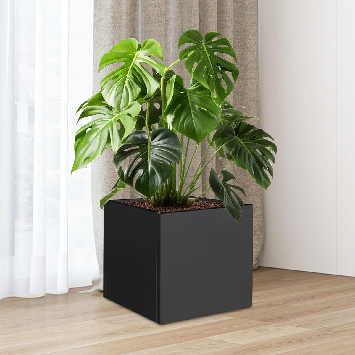 20" L x20 W x20 H Metal Flower Boxes Planter Boxes Outdoor Raised Garden Bed Indoor Outdoor Planting Bed Black Square Planter Box for Patios Lawn Yard Decor Storage