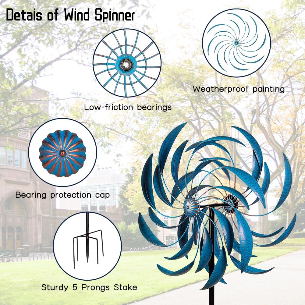 Stargarden Wind Spinners Outdoor -Metal Large Kinetic Wind Spinners with Stable Metal Stake, Wind Sculptures & Spinners for Yard Lawn Garden (23 x 80 inches)
