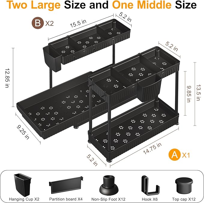 Sevenblue Easter Acacia Wood Deviled Egg Containers with Lid, 3 Pack L-Shaped Pull Out Under Sink Organizers