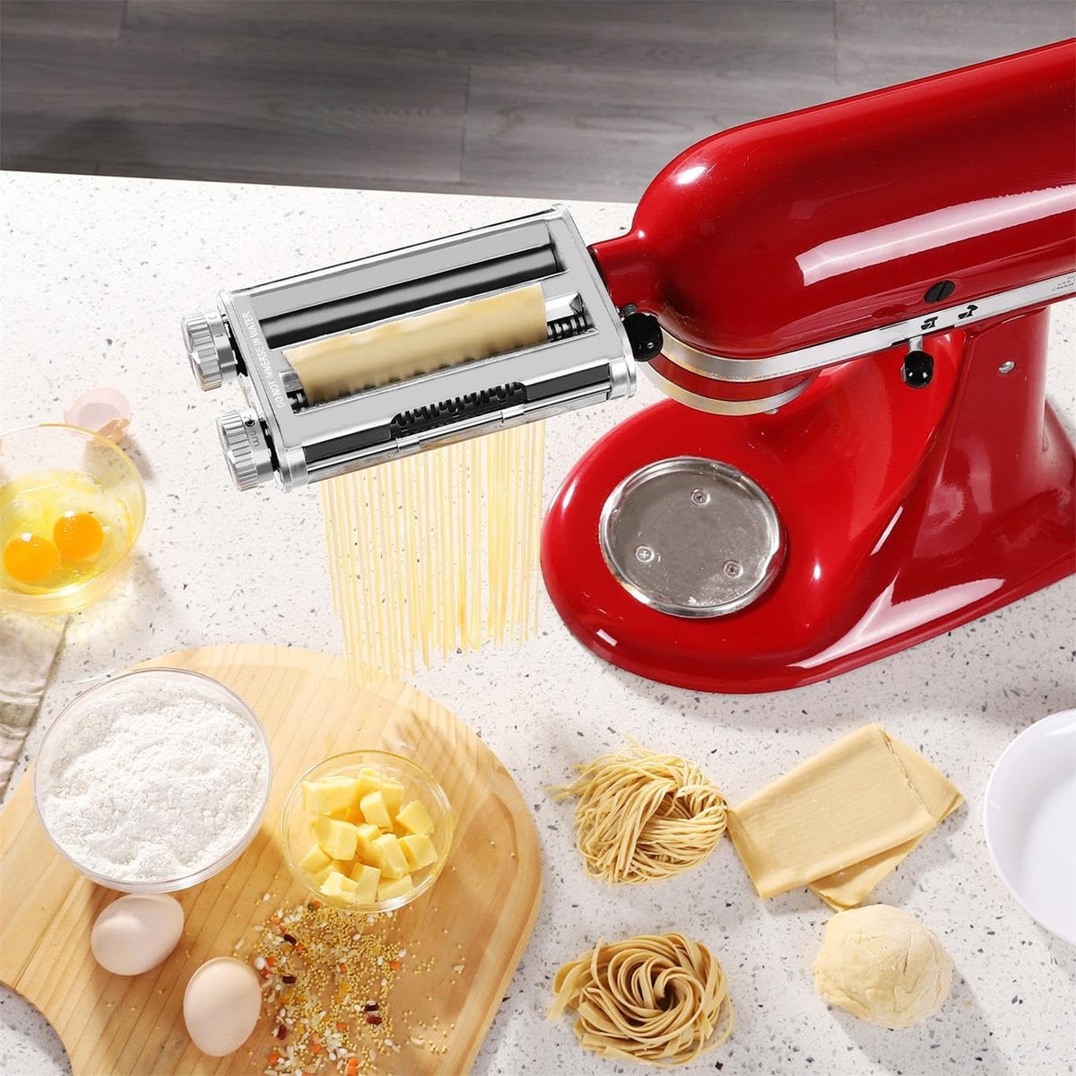 Pasta Maker Attachment for KitchenAid Mixers,3 in 1 Set Included Pasta Sheet Roller, Spaghetti and Fettuccine Cutter Accessories