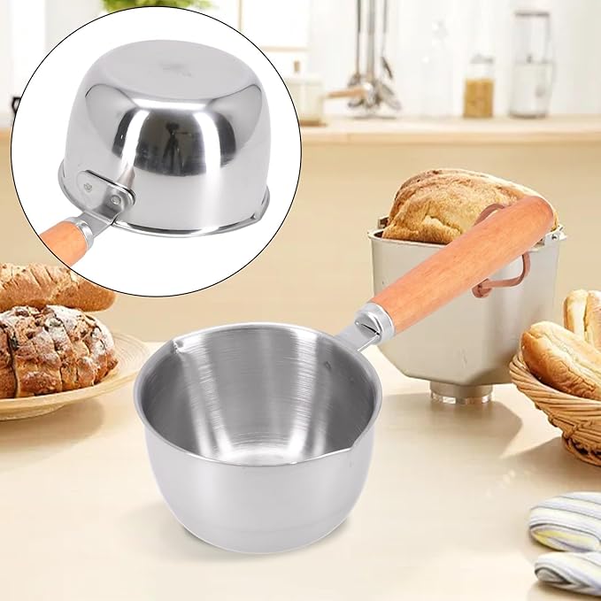 1Pc Stainless Steel Hot Oil Pan Hot Sauce Small Pot Cooking Butter Melting Pot, For Brewing Coffee, Warming Gravy, Melting Butter Or Chocolate, Heating Sauces, Silver(150ml)