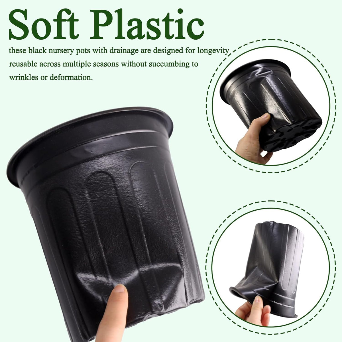 25 Pack 5 Gallon Flexible Plant Nursery Pots Plastic Seedling Starting Pots with Drainage Holes Soft Flower Pots Plant Container with Plant Labels, Black