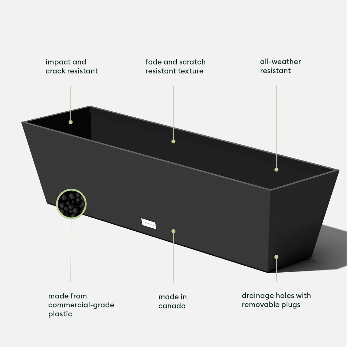 Veradek Pure Series Window Box Planter - Long Rectangular Planter for Indoor or Outdoor Windowsill/Balcony | Durable All-Weather Use with Drainage Holes | Modern Decor for Herbs, Small Plants, Flowers