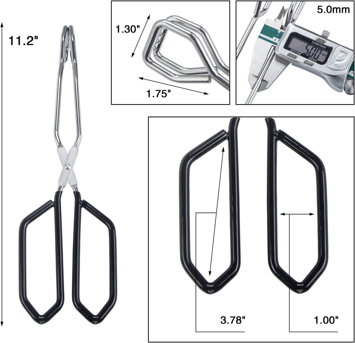 MSY BIGSUNNY Scissor Tongs Heavy Duty Cooking Tongs with Soft Handles (Stainless Steel, black 11")