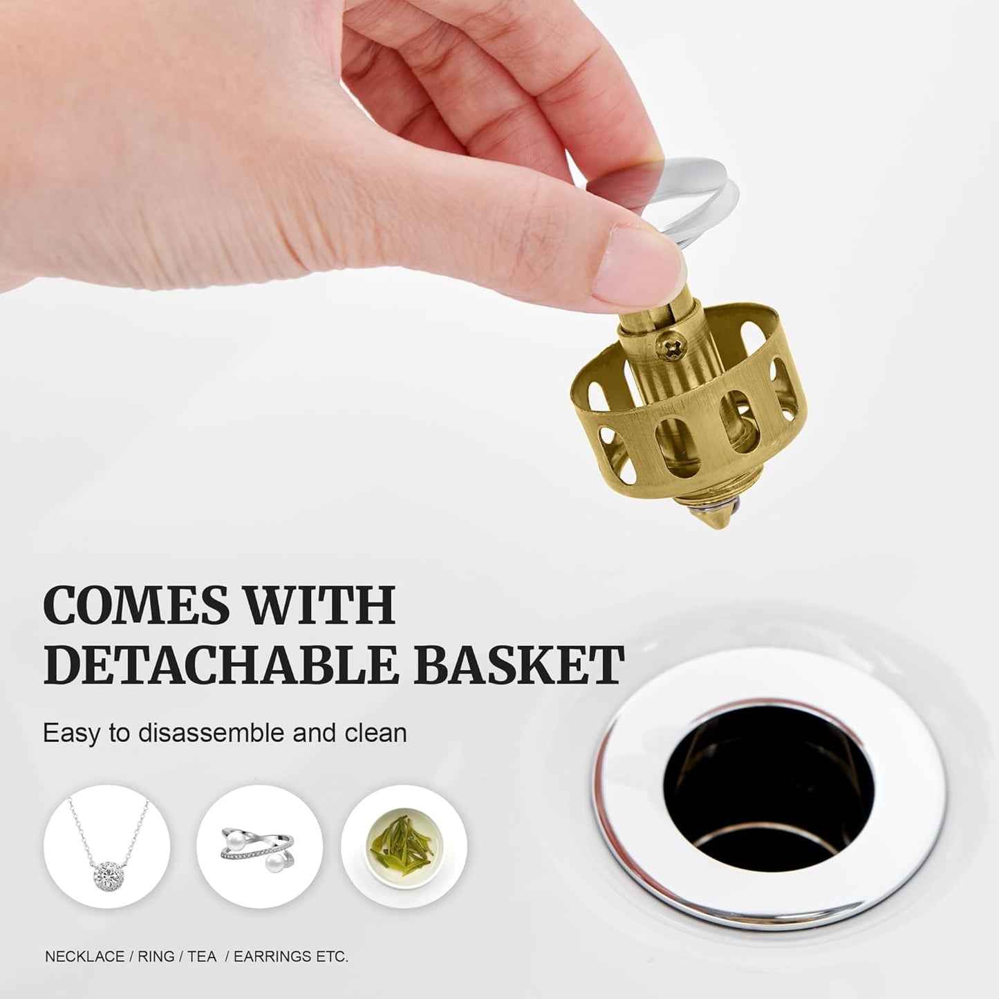 Pop up Sink Drain Stopper for Bathroom Vessel Vanity Sink Art Basin Chrome, Small Cap Without Overflow, Metal Pop-up Drain Strainer with Detachable Basket Stopper