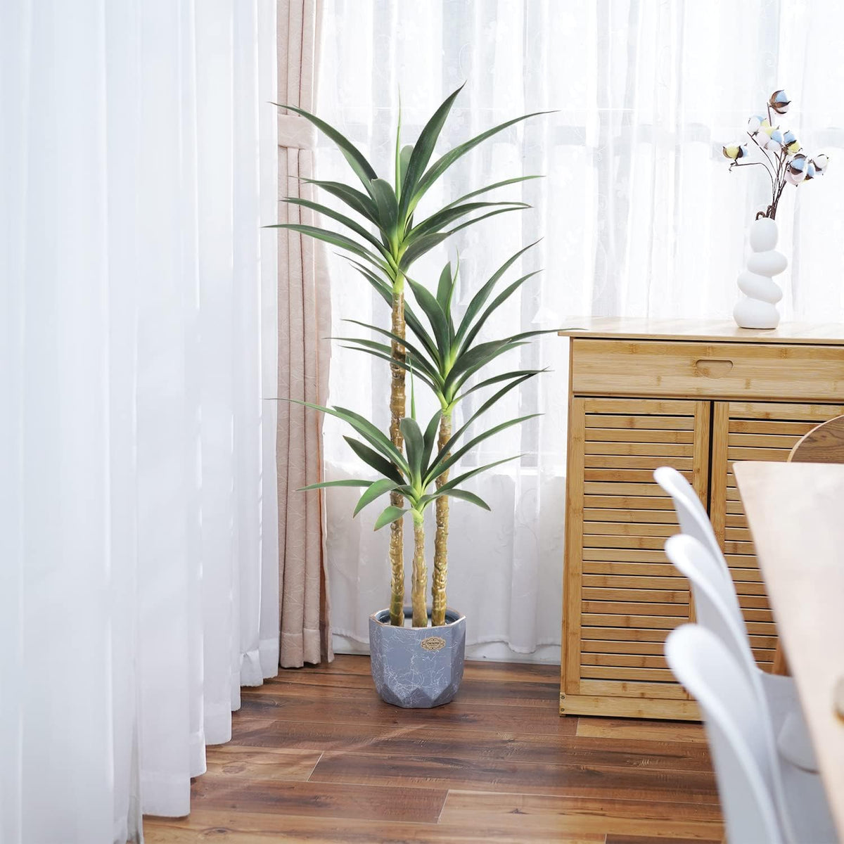 Artificial Tree 4.7Ft Faux Agave Plant with 3 Heads in Plastic Pot Fake Tree for Home Decor Indoor or Outdoor Office Decoration Housewarming Gift(4.7 Feet-1 Pack)