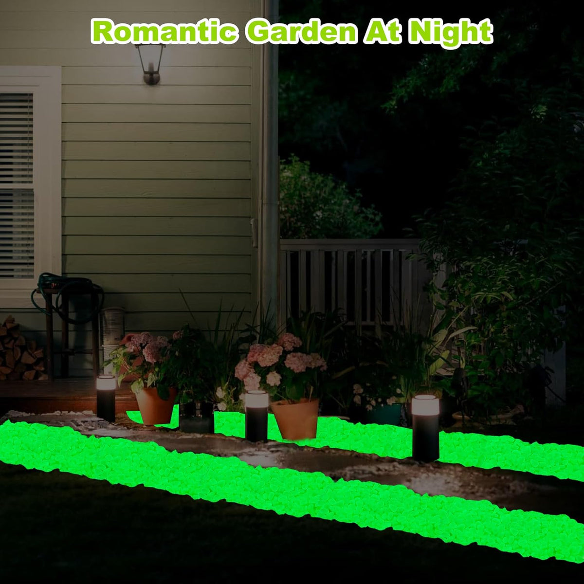 1000pc Glow in The Dark Aquarium Rocks Glow Rocks Outdoor Garden Glow in The Dark Stones Glowing Garden Pebbles Luminous Rocks Outdoor Decoration Stones for Lawn Patio Walkway,Green