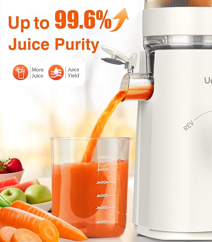 Juicer Machines, 2-in-1 Cold Press Juicer for Juice & Sorbet, suit for Vegetable and Fruit with 5-Inch Wide Chute, Powerful Masticating/High-Yield High Nutrients/Rev Mode/Easier Clean (Ivory)