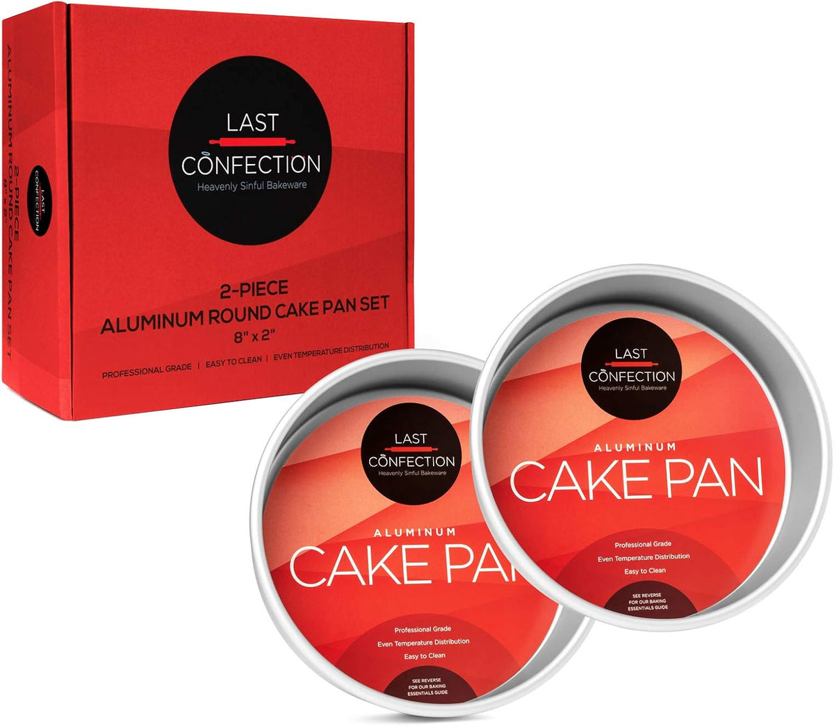 LAST CONFECTION 2-Piece Round Cake Pan Set - 8" x 2" Deep Aluminum Pans