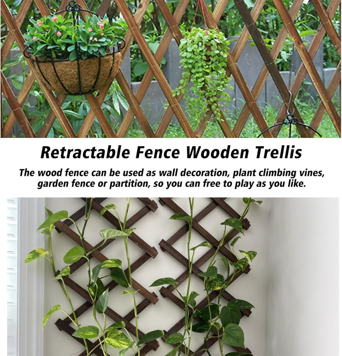 Expandable Garden Trellis, Wooden Lattice Wall Fence Trellis for Climbing Plants Ivy Vine Rose Clematis 13" x 68" for Outdoor Garden Patio Room Decor (1)
