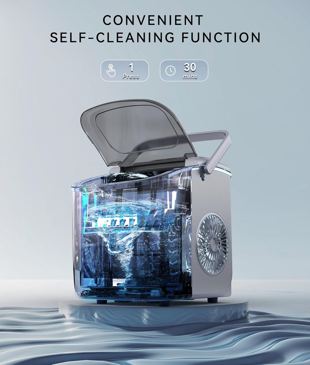 ecozy Portable Ice Maker Countertop, 9 Cubes Ready in 6 Mins, 26lbs in 24Hrs, Self-Cleaning Ice Machine with Handle/Ice Bags/Ice Scoop/Ice Basket, 2 Sizes Bullet Ice for Home Kitchen Office Bar Party