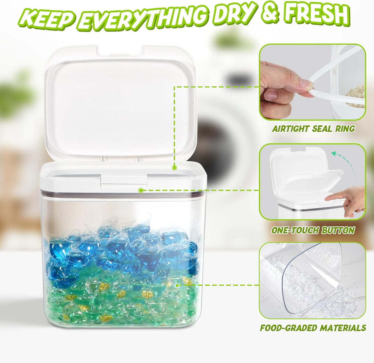 2 Pack Flour and Sugar Storage Containers with One-Press Flip-up Lid, 2.1Qt + 4.75 Qt Food Storage Container for Rice, Nuts, Snack, Dog Treat, Laundry Room, Kitchen Organization
