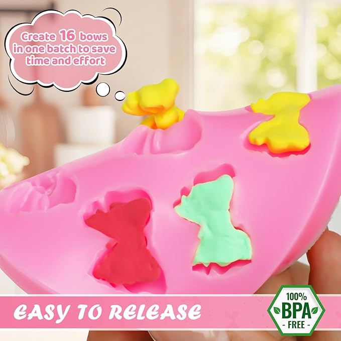 HKNMTT Mini Bow Silicone Molds for Candy Fondant Chocolate Clay Cake Sugar Cake Pop Decorating, 16 Cavities Cute Shapes DIY Cupcake Toppers Craft Birthday Moulds