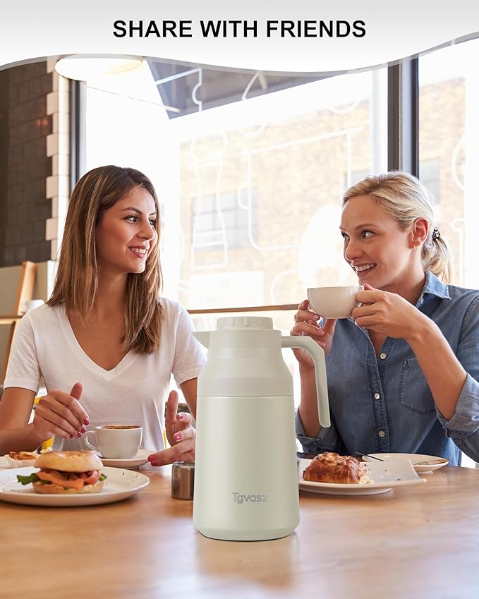 2 PCS Thermal Coffee Carafe Insulated Stainless Steel Coffee Carafe for Hot Liquid Vacuum Thermal Pot Creamer Pitcher Dispenser Keeping Hot Water Milk(White/Wthite 68 oz)