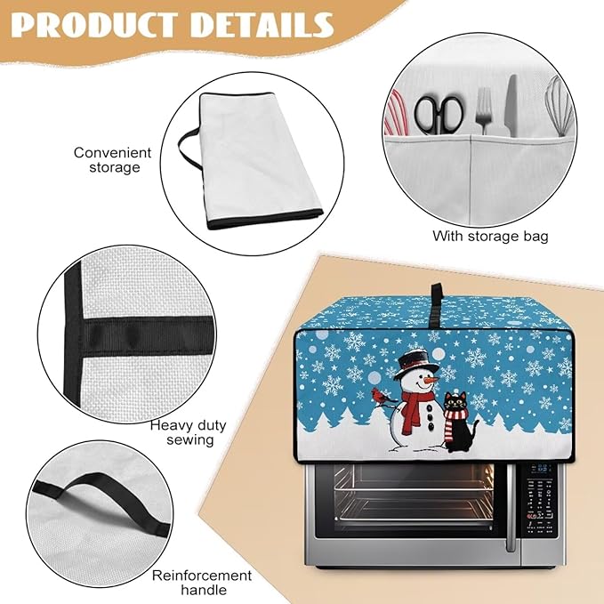 Microwave Oven Cover Air Fryer Toaster Oven Dust Cover, Stain-resistant Small Electric Appliance Protector, L, Snowman Black Cat Snowflake Blue Christmas Decorations