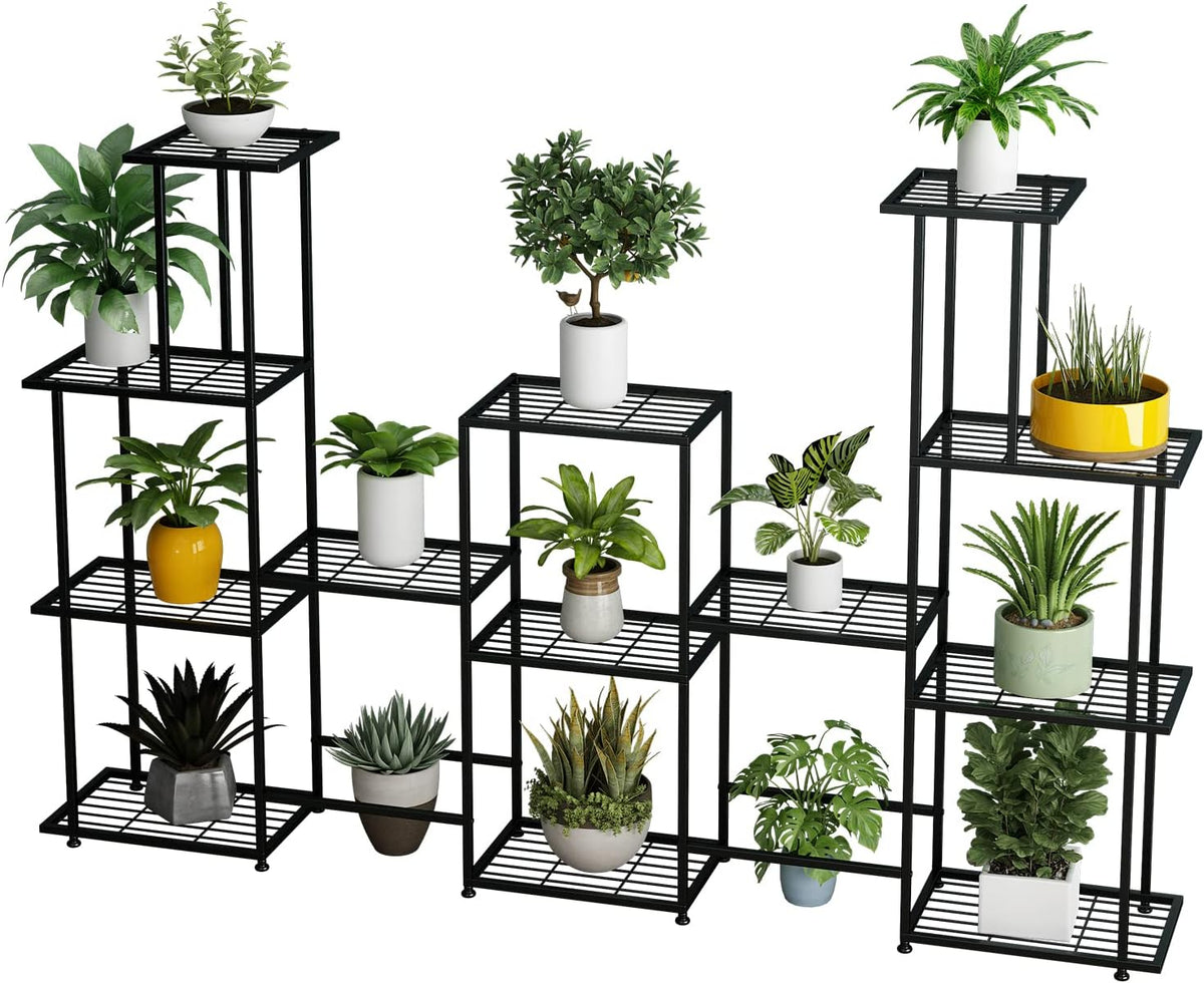 Tall Multi Tier Plant Stand, 13 Tiers Multifunctional Plant Stands for Indoor Plants, Decorative Black Steel Plant Shelf for outdoor Patio Garden Balcony and Yard