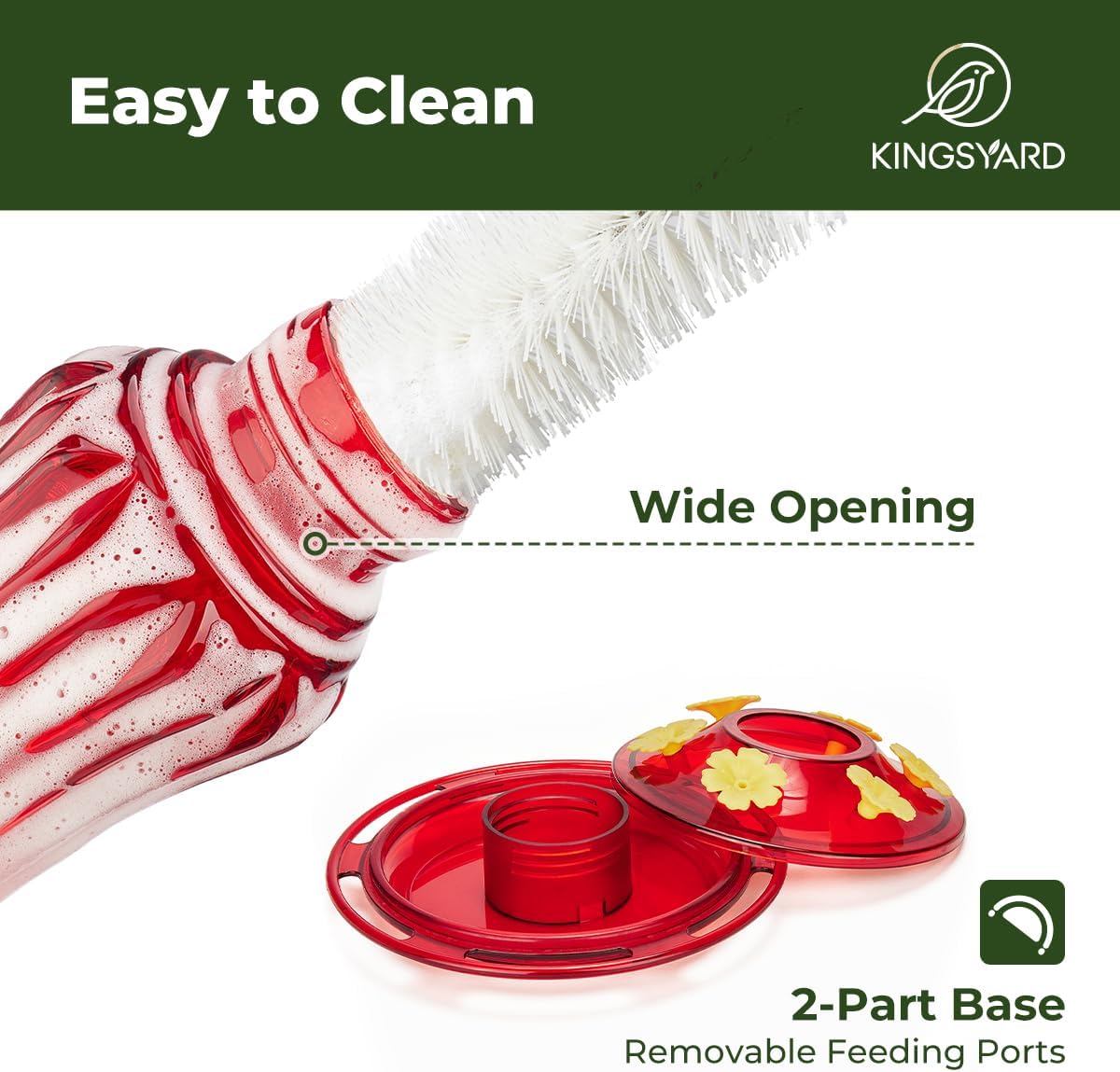 Kingsyard Glass Hummingbird Feeders for Outdoors Hanging, Hummingbird Nectar Feeder with Ant Moat & 6 Bee Guard Feeding Ports, 25 Ounces Leak Proof (Red)