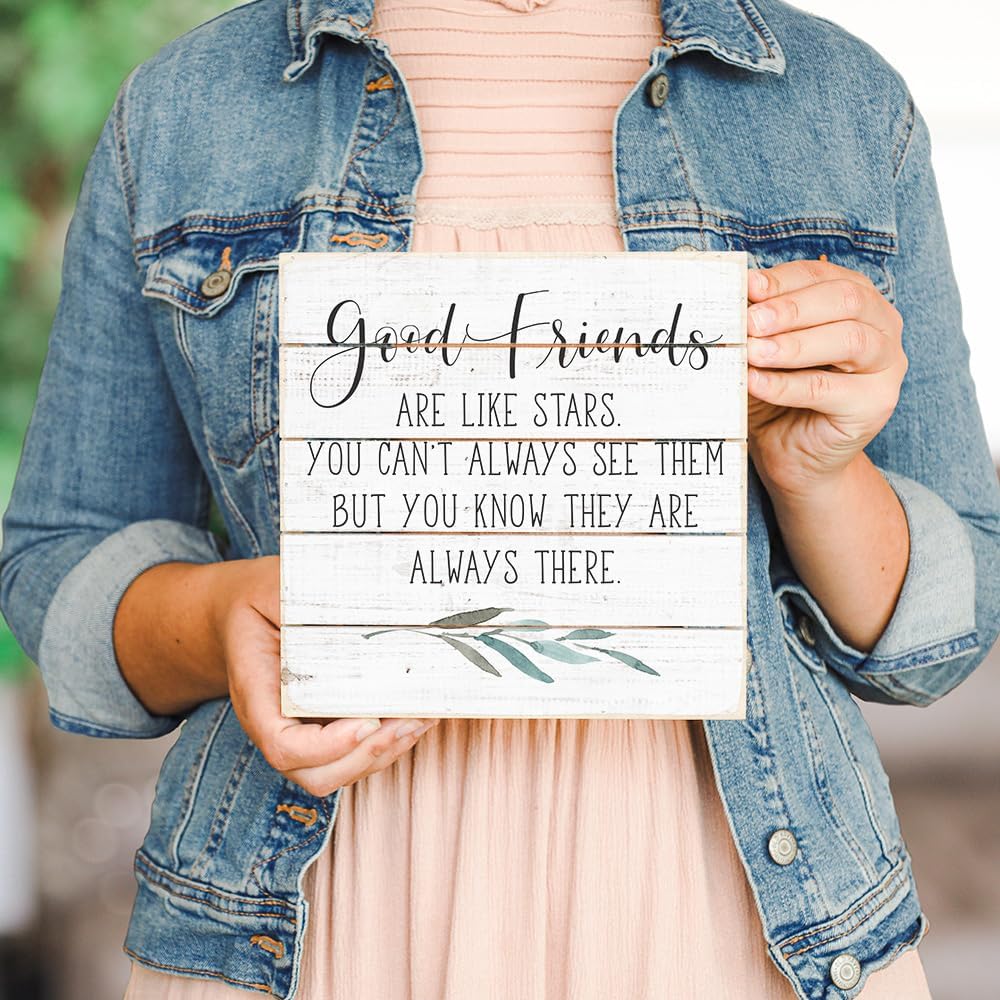 Simply Said, INC Perfect Pallet Petites Good Friends Are Like Stars Sign, Rustic Wooden Friendship Plaque, Farmhouse Shelf or Wall Decor, 8 Inch