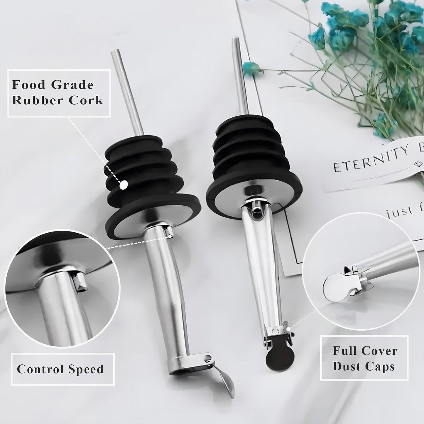 6 Pack Oil Spout with Flip Top, Olive Oil Dispenser Spout,Liquor Bottle Pourer Spouts for About 3/4" Bottle Mouth
