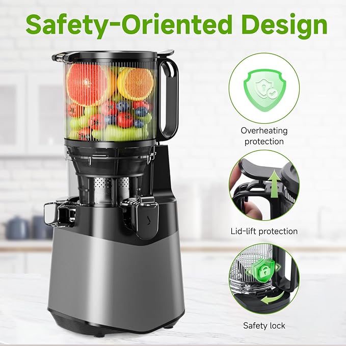 EanOruus Cold Press Juicer, 5.8" Wide Feed Chute Juice Extractor Machine with 400W, High Juice Yield, Slow Masticating Juicer for Whole Vegetables & Fruits, Dark Grey