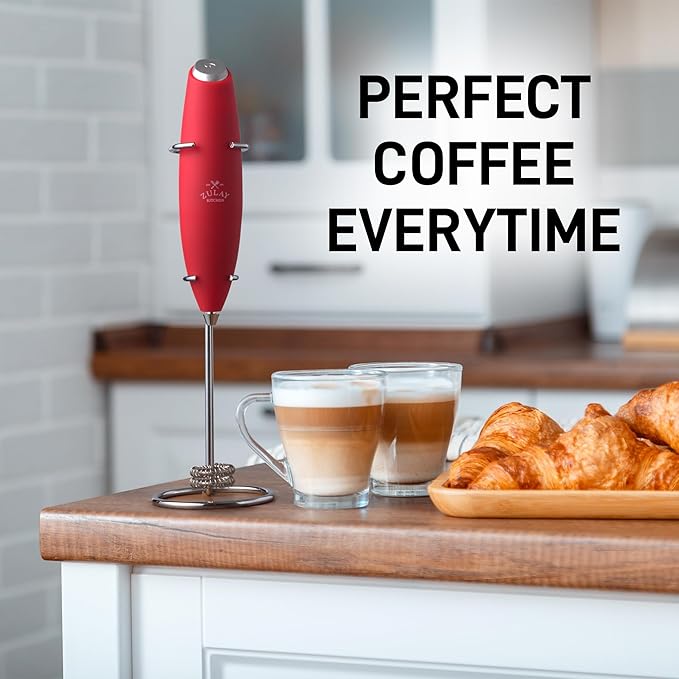 Zulay Kitchen Whisk Milk Frother with 4 Duracell Batteries - Powerful Handheld Foam Maker for Coffee, Lattes, Matcha, Hot Chocolate & Cappuccinos - Whip Creamy Froth in Seconds