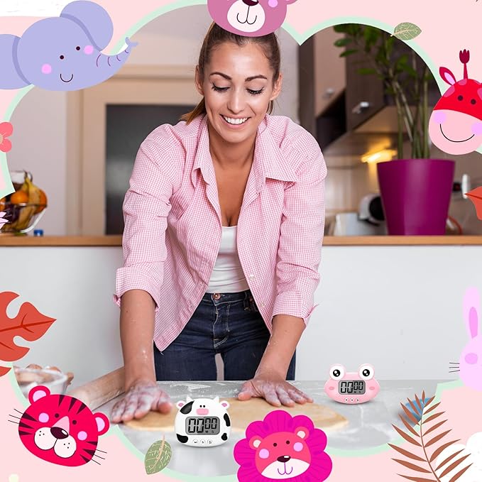 8 Pcs Cute Animal Kitchen Timer Digital Countdown Classroom Timer Magnetic Cartoon Decorative with LCD Large Visual Screen for Kitchen Cooking Classroom Whiteboard, 8 Styles