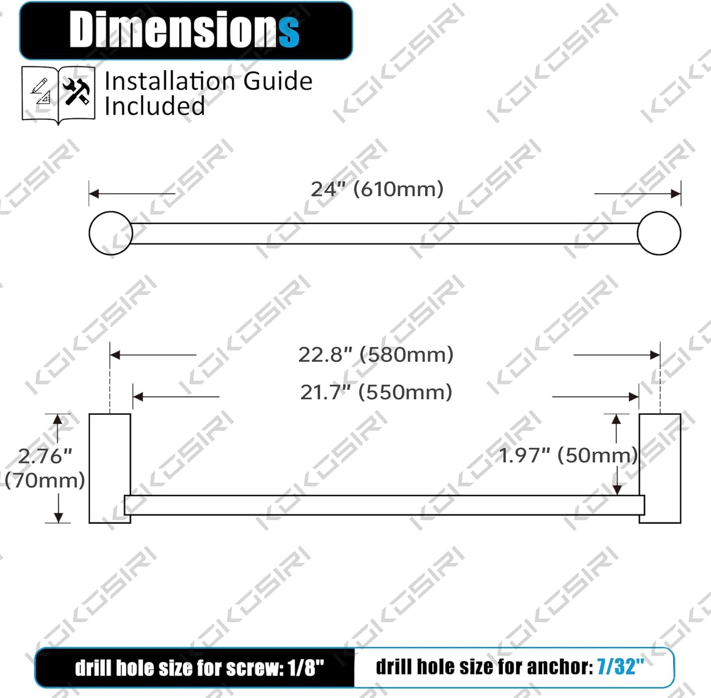 KOKOSIRI Towel Bar Brushed Nickel 24-Inch Bathroom Towel Holder Single Rack Bathroom Hardware Accessories Wall Mounted Stainless Steel, B4007BR-L24