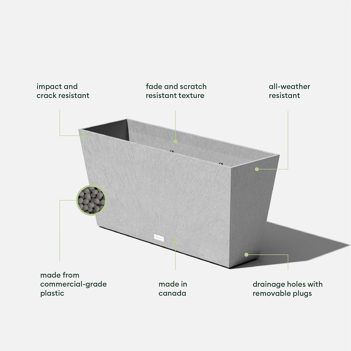 Veradek Pure Series Midori Trough Planter - Large Rectangular Planter for Indoor or Outdoor Deck/Porch | Durable All-Weather Use with Drainage Holes | Modern Decor for Shrubs, Flowers, Small Plants