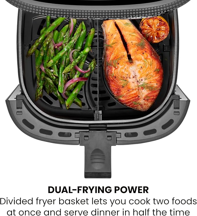 Chefman TurboFry Touch Air Fryer, 8-Qt. Family Size, with Divider Fryer Basket for Dual Cooking Action, One-Touch Digital Controls for Healthy Cooking, Nonstick Dishwasher-Safe Parts, Black