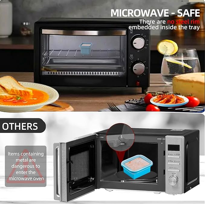 1/2 Cup Silicone Freezer Tray With Lid - Silicone Freezer Molds 4-Pack For meal prep & freezing of various sauces and other dishes, makes 4 perfect 1/2 cup portions cubes (Blue 4 Pack)