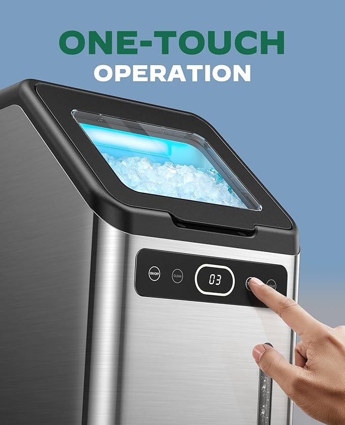 Silonn Nugget Ice Maker - Timer Ice Machine with Self-Cleaning, 45lbs per Day Pebble Ice Maker with Soft Chewable Ice, One-Click Operation Ice Machine for Home, Kitchen, Office