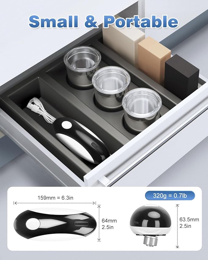 Auto Stop Electric Can Opener - Rechargeable Can Openers Smooth Edge for Seniors,One Touch Cut Opener Handsfree for Kitchen Portable for Any Size Cans