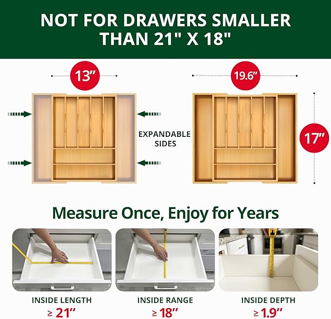 ROYAL CRAFT WOOD Luxury Bamboo Kitchen Drawer Organizer - Silverware Organizer, Utensil Holder & Cutlery Tray Drawer Dividers for Flatware (9 Slot, Natural)