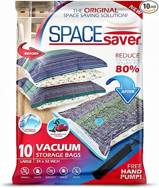 10 Pack Large Vacuum Storage Bags for Comforters, Blankets & Clothes – Vacuum Sealed Compression Bags with Hand Pump – Space Saver Storage Bags for Bedding, Moving, Travel & Organization