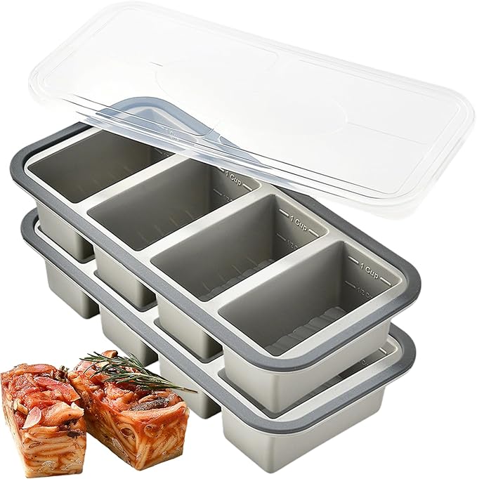 2 Pcs Large Ice Cube Tray With Lid, 1/2 Cup Silicone Freezer Molds for Soup Ice Cubes, Freezer Cubes for Food Storage Silicone，Meal Prep、Frozen Broth and Leftovers