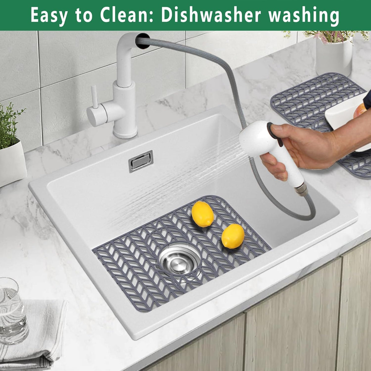GUUKIN Sink Protectors for Kitchen Sink 19x13 & 24x12.5 & 13x11 & 26x14 & 28x14 & 29x15, Large Silicone Mats Grid for Bottom of Farmhouse Stainless Steel (19x12.5 with 3 Reserved Holes)
