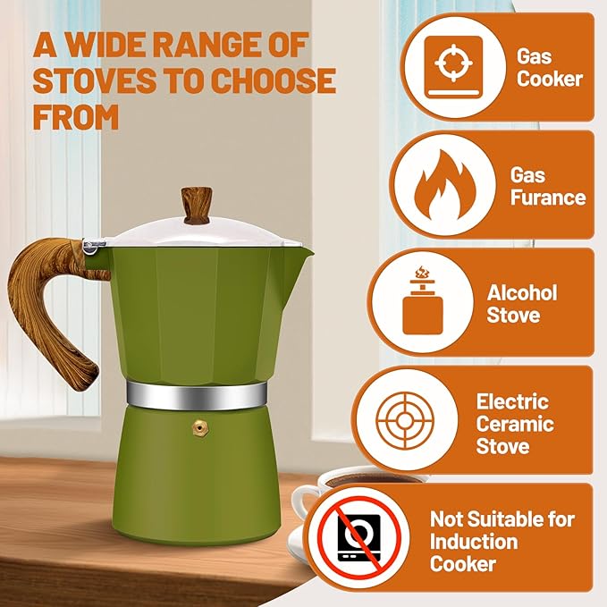9 Cup Aluminum Espresso Stovetop Moka Pot Express Coffee Maker Percolator Italian Classic Mocha Coffee Machine for Italian and Cuban Cafe Brewing for Home & Camping 450ml 15oz