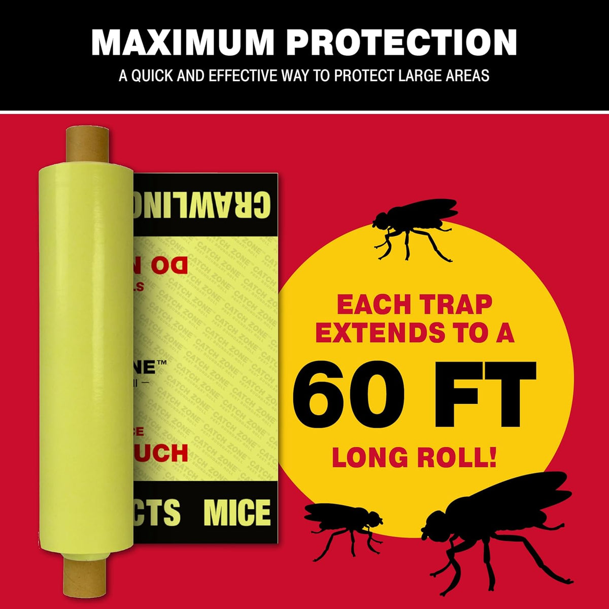Catchmaster Catch Zone Pest Boundary Roll 1-PK 60FT, Adhesive Mouse Traps Indoor, Spider, Lizard, & Ant Sticky Traps for Crawling Insects, Pest Control Glue Traps for Warehouse, Basement, & Kitchen