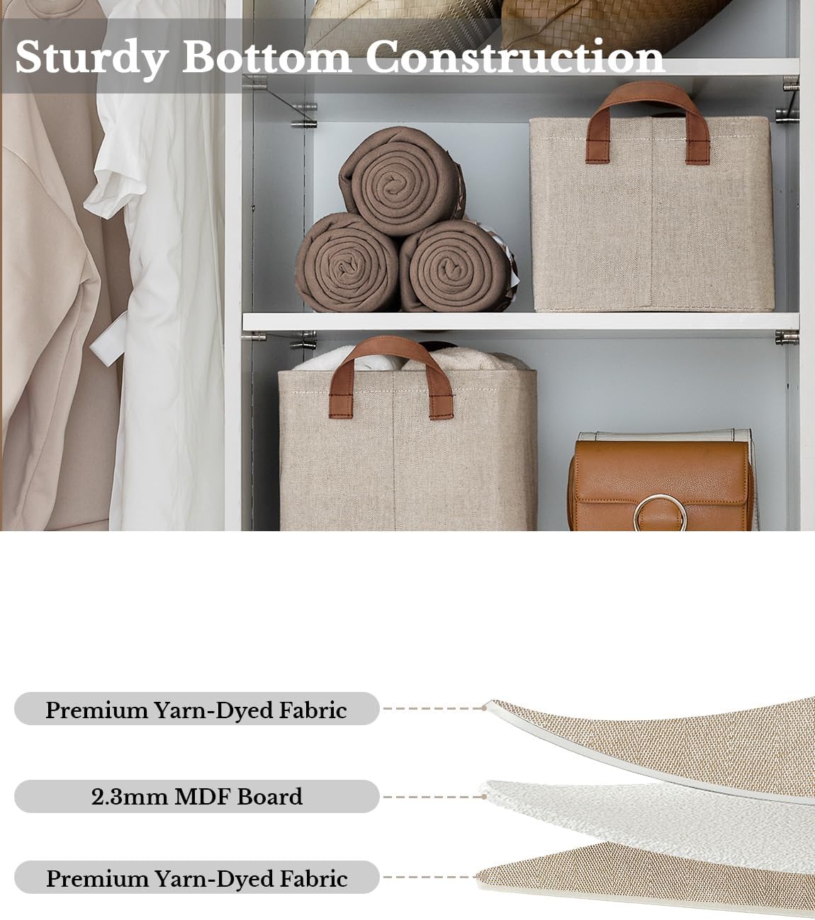 StorageWorks Storage Bins, Fabric Storage Bins for Shelves, Storage Baskets with Metal Frame, Closet Baskets and Bins with Handles, Brown and Beige, 2-Pack