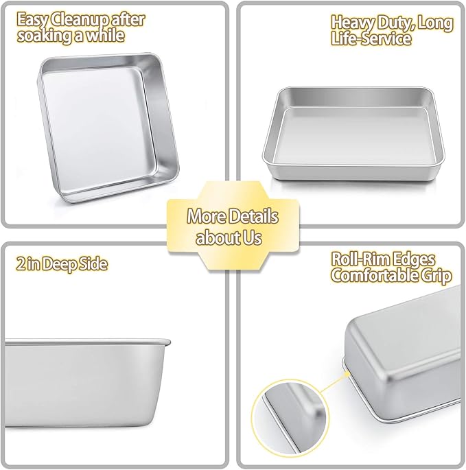 TeamFar Stainless Steel Bakeware Set of 8, Baking Roasting Toaster Oven Pans, Lasagna/Square/Round Cake Pan, Loaf Pan & Muffin Pan, Non-Toxic & Sturdy, Smooth & Dishwasher Safe