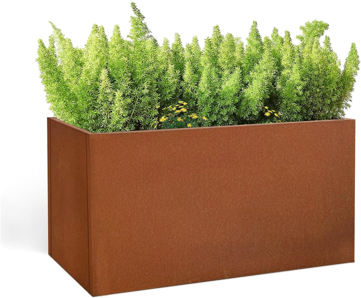 Corten Steel Corner Metal Planter Box Garden Steel Planter Pot for Patio Modern Farmhouse Rustic Design (L36 x W12 x D16, Rusted)