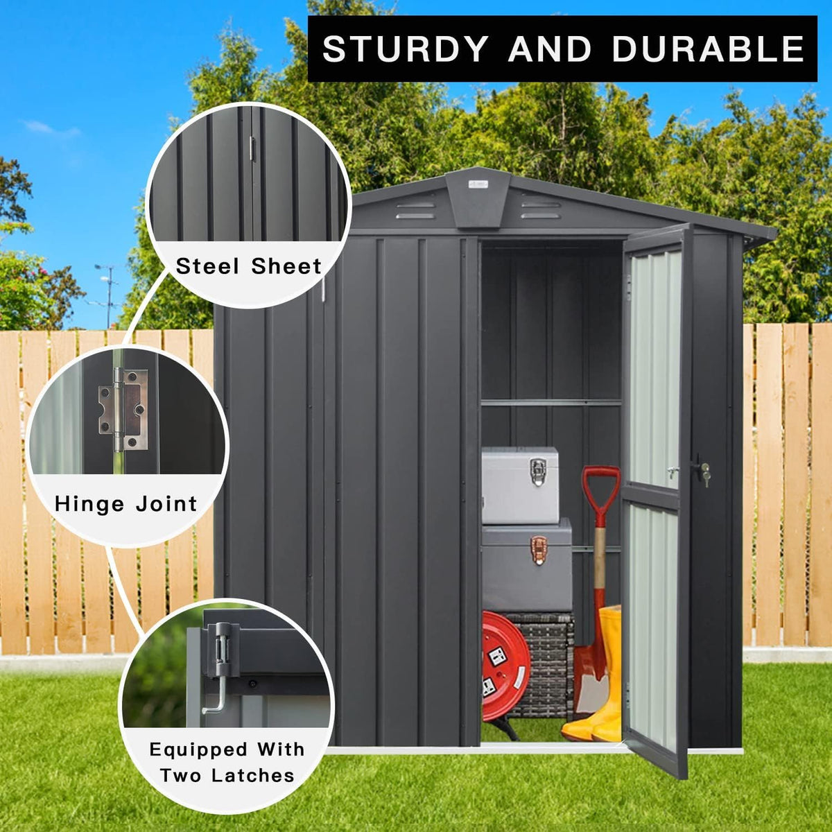 Domi Outdoor Storage Shed 5.7' x 3’, Metal Garden Shed with Galvanized Steel Frame for Bike, Tools, Lawn Mowers, Pool Toys, Outdoor Storage Cabinet with Lockable Door for Garden Lawn Patio (Dark Grey)