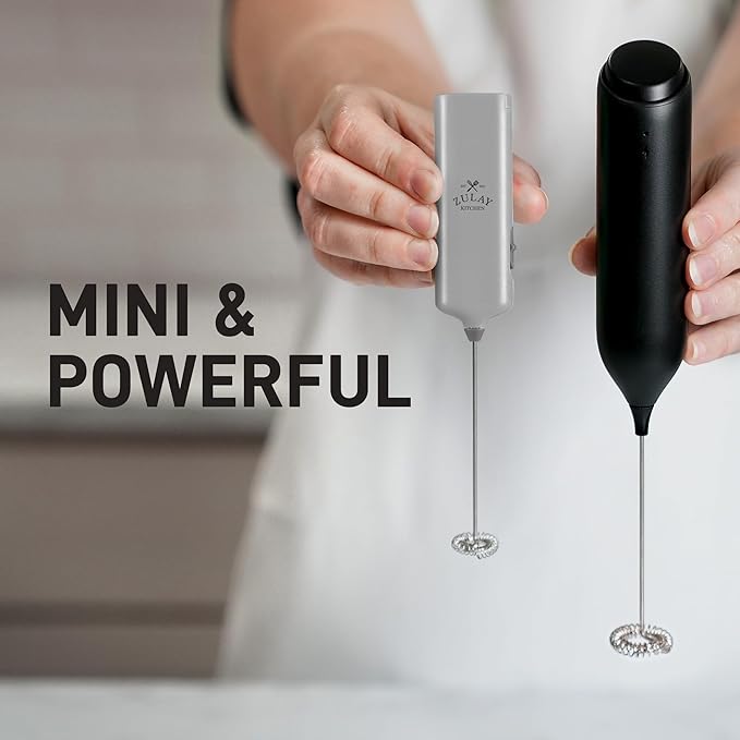 Mini & Mighty Milk Frother Wand – Powerful Handheld Coffee Frother, Battery Operated Drink Mixer – Compact Pocket Size – Detachable Whisk for Latte, Cappuccino, Matcha, Hot Chocolate – Silver