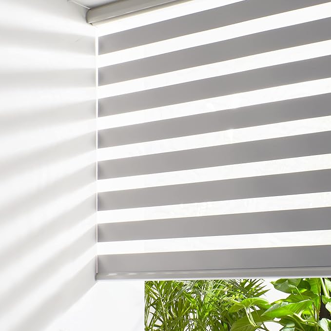 Persilux Zebra Window Blinds, Cordless Room Darkening Roller Blinds (23" W x 72" H, Grey) Roller Blinds Cordless Light Filtering, Light Control for Day and Night…