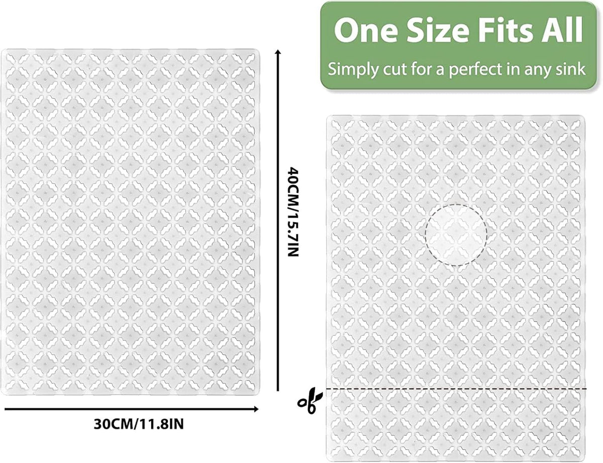Qulable 2Pack Kitchen Sink Mat for Stainless Steel/Ceramic Sinks, PVC Eco-friendly Protectors for Bottom of Kitchen Sink, Adjustable, Fast Draining, Dots Design, 11.8x15.7 (Translucent)