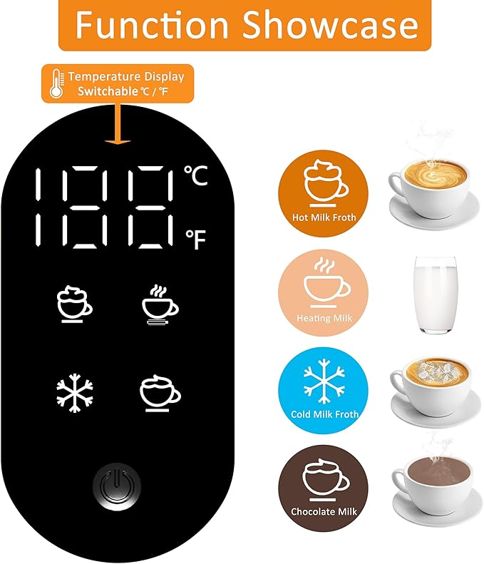 Milk Frother, 4 in 1 Electric Milk Steamer for Coffee with Temperature Display, 11.8oz/350ml Detachable Automatic Milk Warmer and Cold Foam Maker for Coffee, Latte, Cappuccino