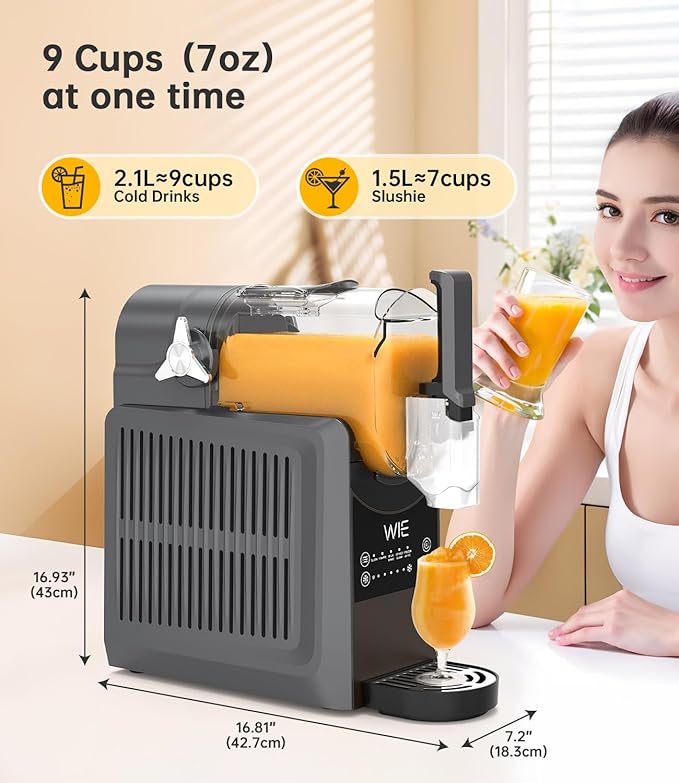 WIE Slushie Machine for Home, 88oz Slushy Machine No Ice Needed with 5 Presets, Shaved Ice Machine Self-Cleaning, Frozen Drink & Smoothie Maker Machine for Margaritas, Frappés, Cocktails & More