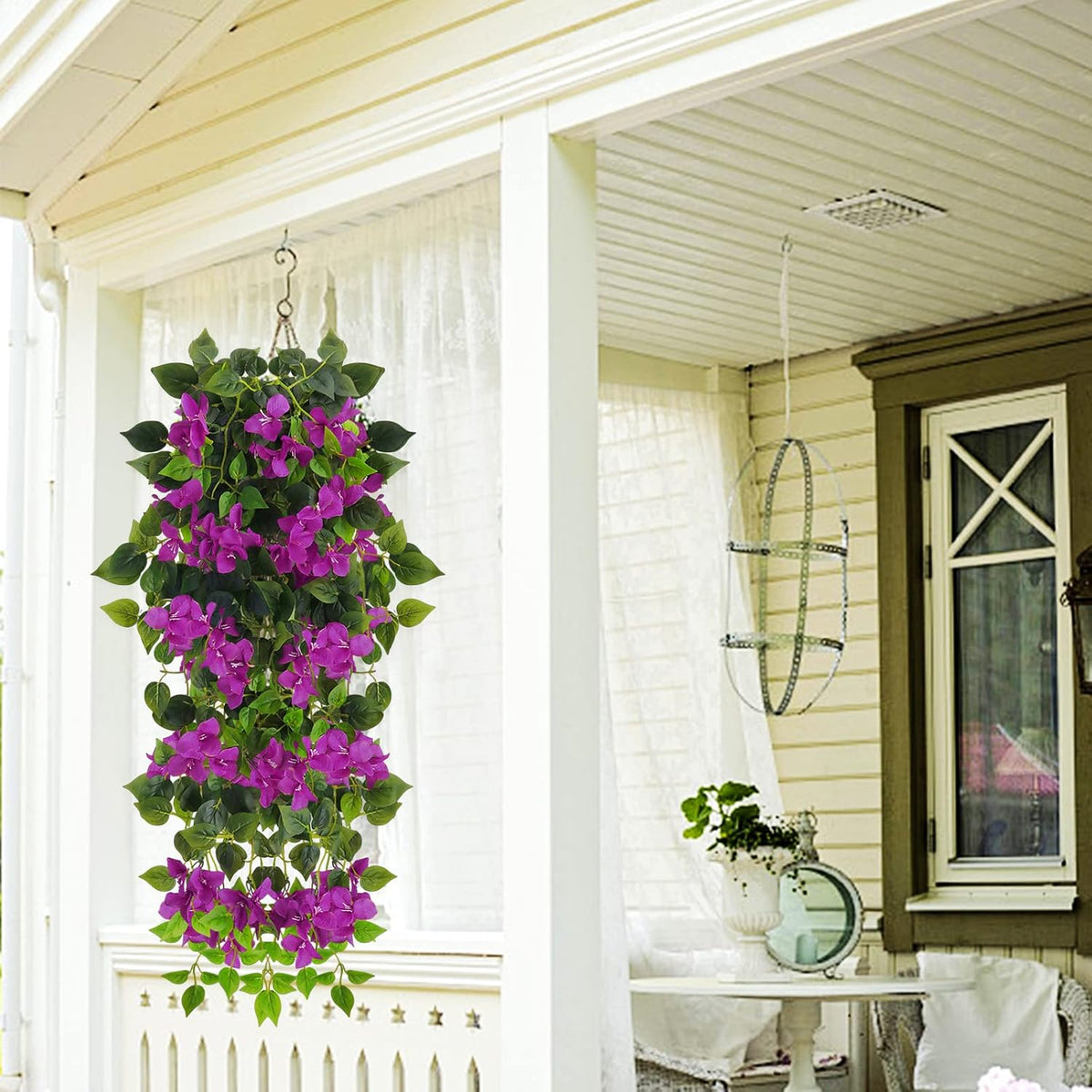 Artificial Hanging Plants Flowers Bougainvillea, UV Resistant Fake Plastic Faux Flower Fabric Vine for Indoor Outdoor Garden Porch Eave Wedding Wall Décor